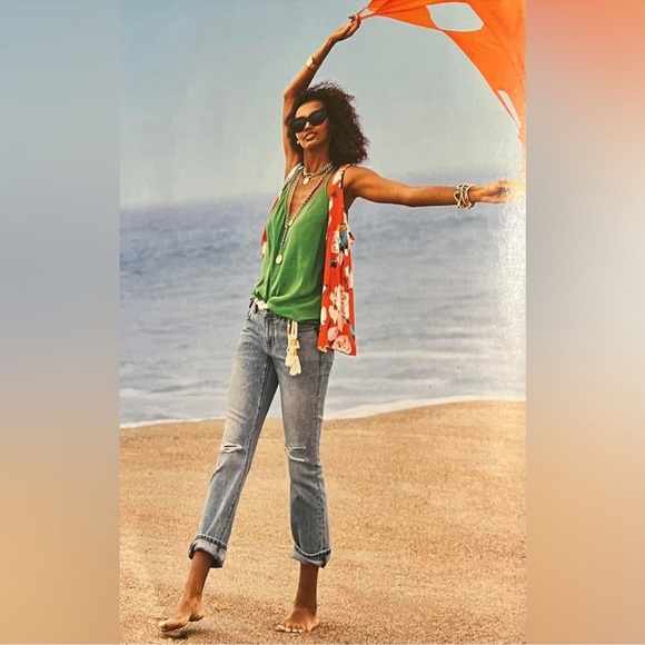 CABI MANET ORANGE FLORAL BUTTON UP SLEEVELESS SHEER TANK BLOUSE - SIZE LARGE - Picture 3 of 12